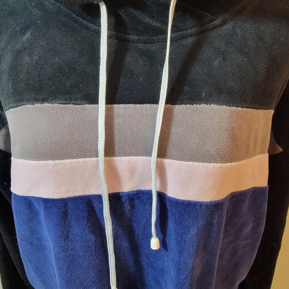 Fabletics Georgina Velour Color Block Velvet Soft Drawstring Hoodie Sweater L View 5